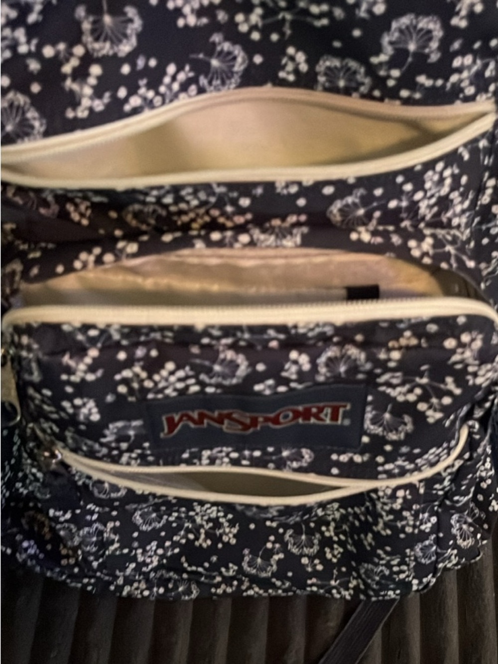 Jansport Navy Floral Backpack with Cream Accents - Picture 2 of 8